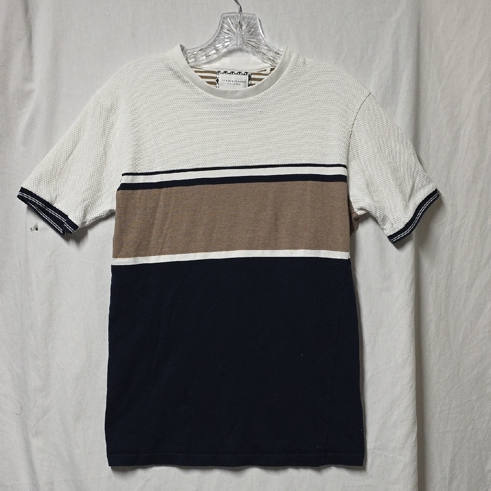 Denim & Flower Ricky Singh Cream, Brown, and Black Short Sleeve Tee Small